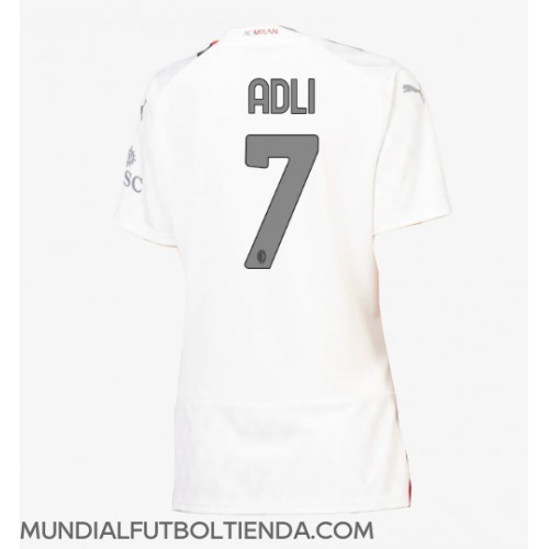 Camiseta AC Milan Yacine Adli #7 Segunda Equipación Replica 2023-24 para mujer mangas cortas